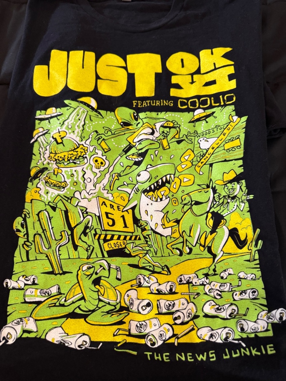 JUST OK Featuring Coolio Graphic Tee - Black & Lime